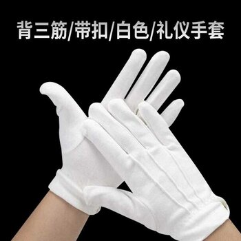 汉盾HD-GP5502涤纶背三筋带扣白色礼仪手套10付/打
